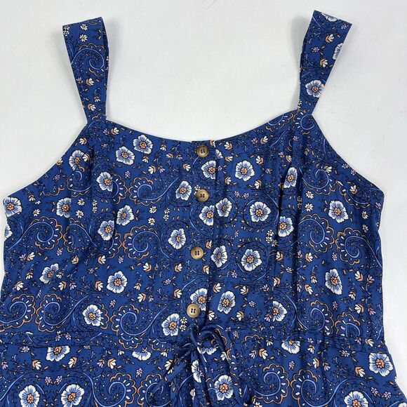 NEW Lucky Brand Blue Floral Fit & Flare Drawstring Waist Midi Sundress XL - Picture 3 of 9